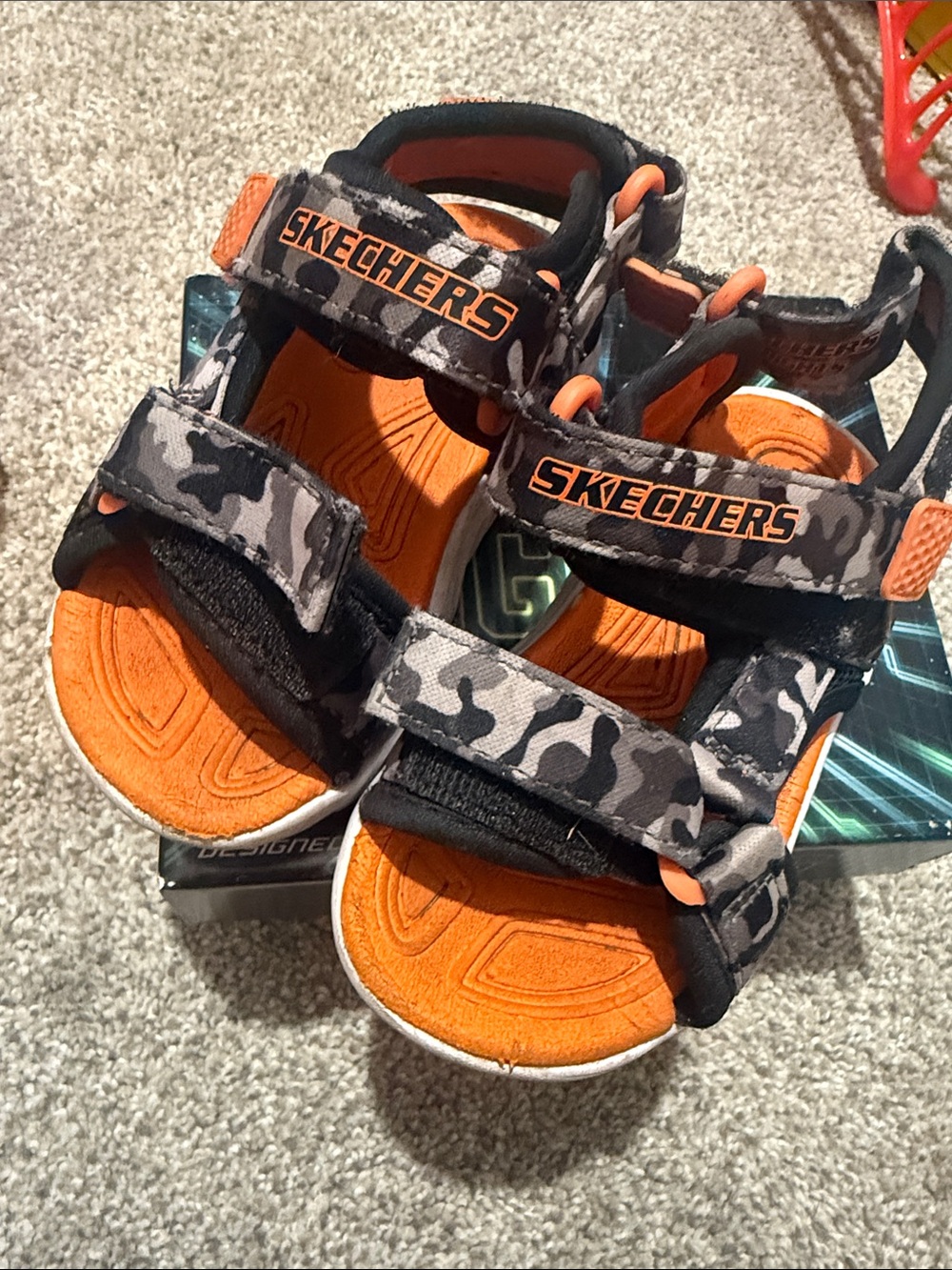 Skechers Kids Orange and Gray Camo Adjustable Sandals